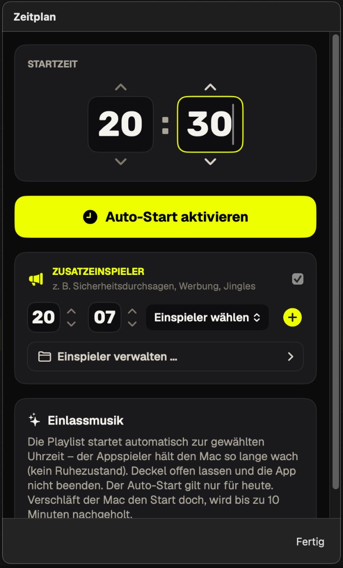 Zeitplan für Zusatzeinspieler