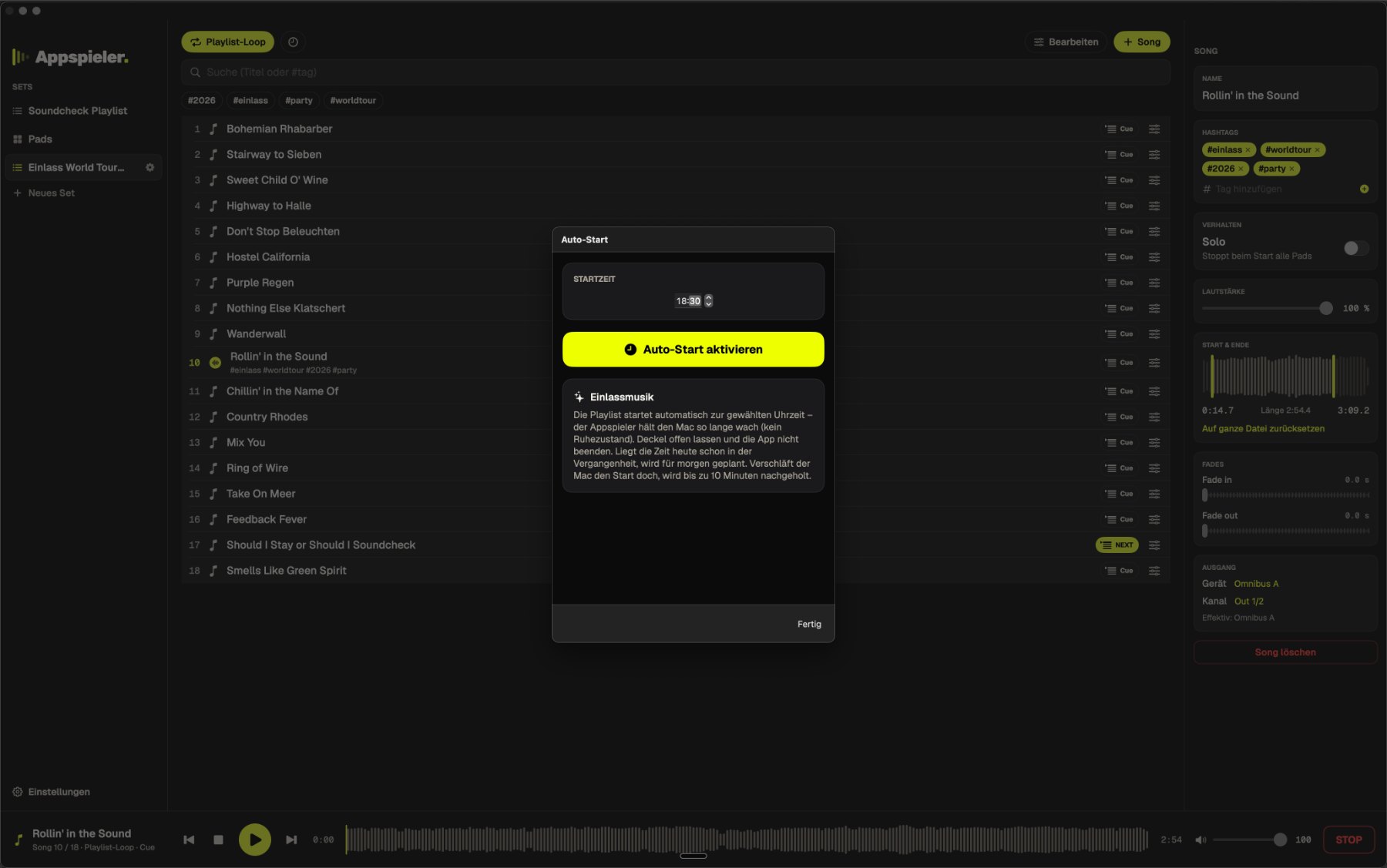Auto-Start-Dialog mit Startzeit
