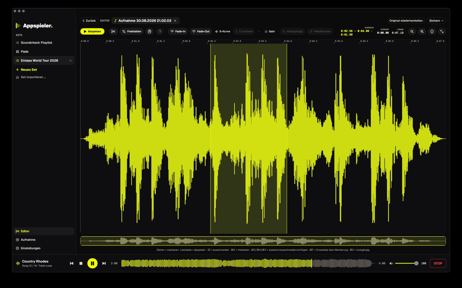Audio-Editor mit Waveform und Navigator