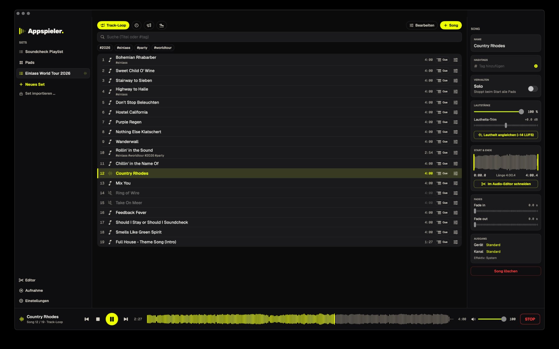 Appspieler am Mac: Playlist „Einlass World Tour“