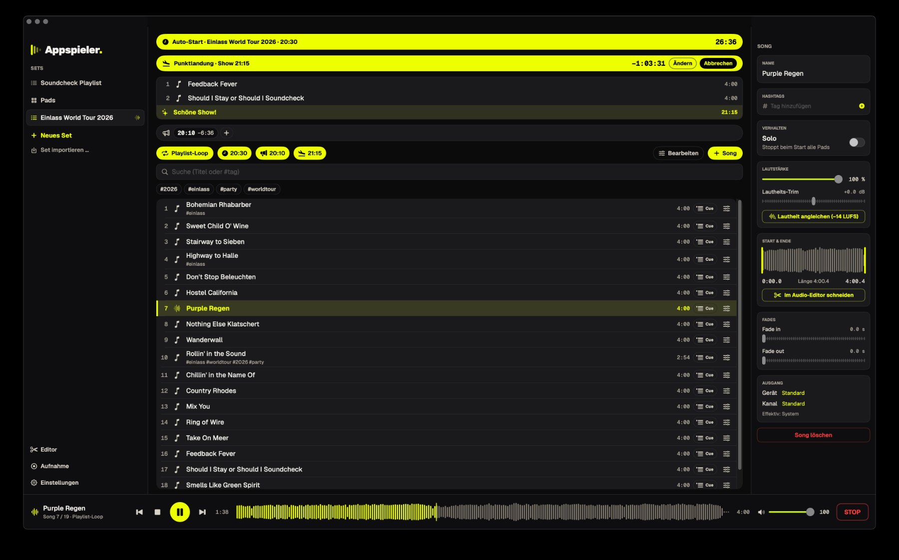 Playlist mit aktiver Punktlandung